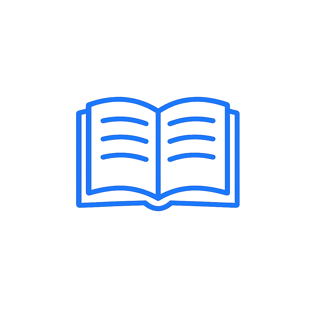 Book outline icon representing trading guides, educational resources, and trading knowledge.