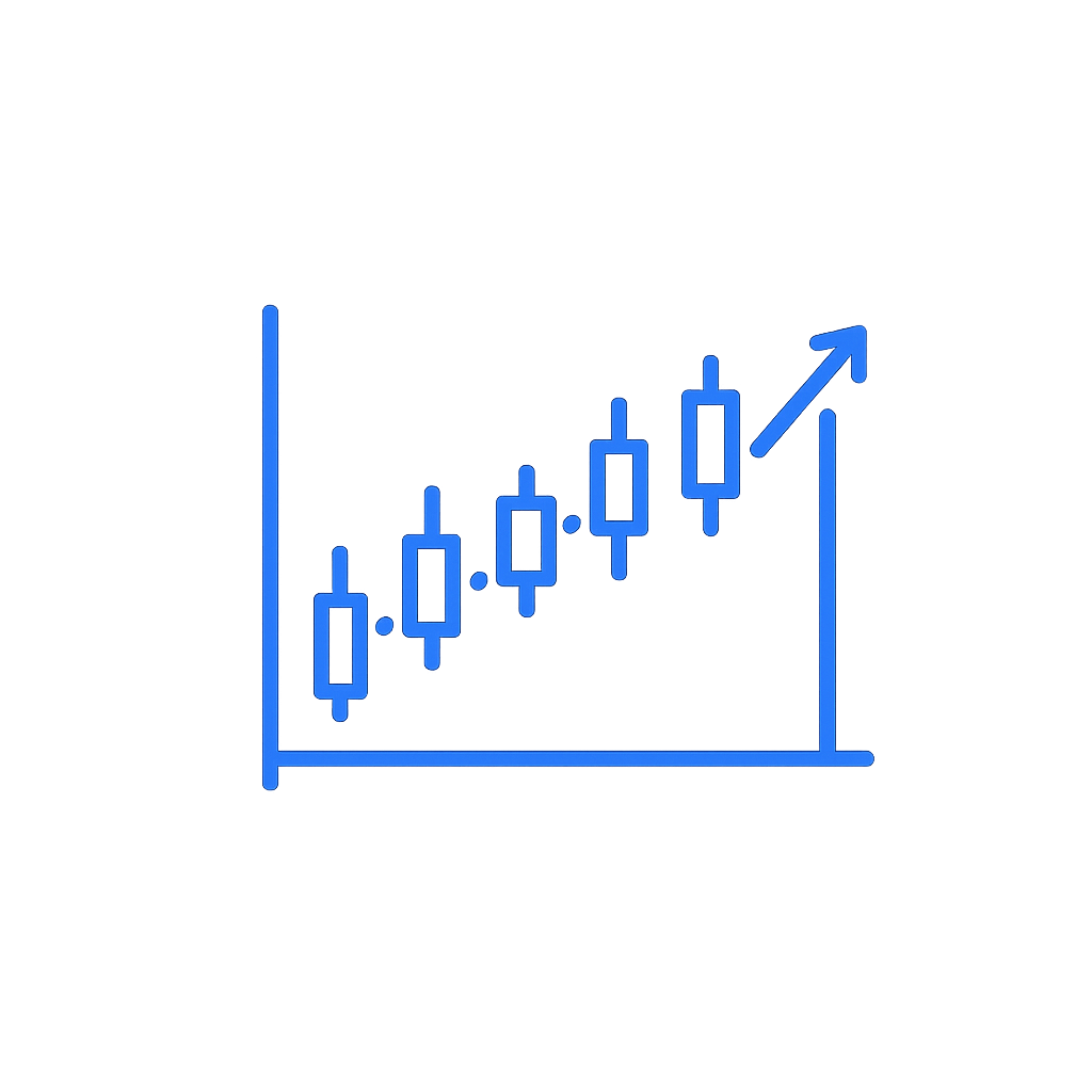 Candlestick chart outline icon representing price action, technical analysis, and financial market trading.