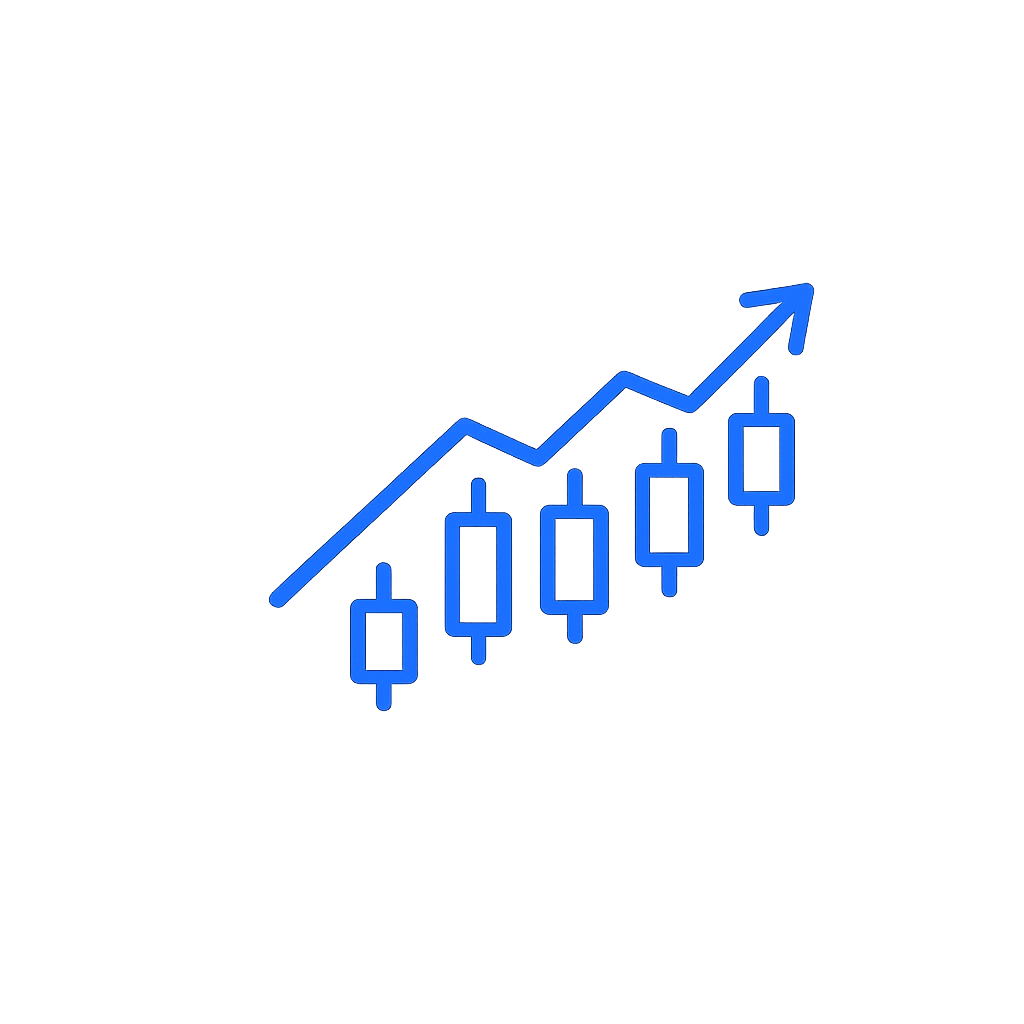 Candlestick chart outline icon for TradeLogics price action, Smart Money Concepts, forex, gold, cryptocurrency trading, and technical market analysis.
