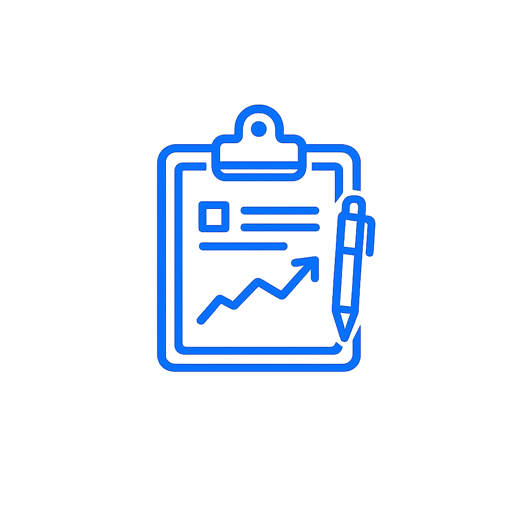 Clipboard and journal outline icon representing trading journal, trade tracking, and performance review.