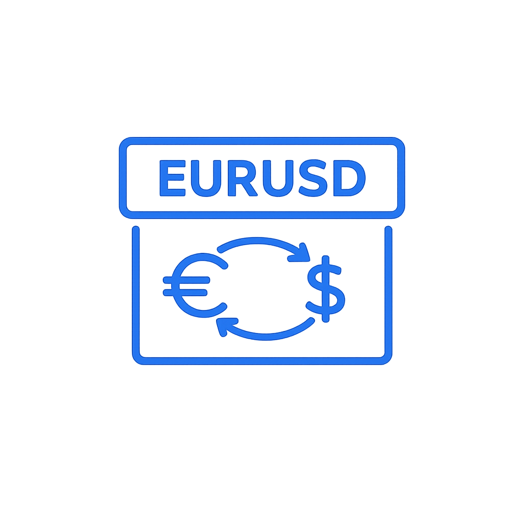 EURUSD Forex outline icon representing euro and US dollar currency pair, forex trading, and technical analysis.