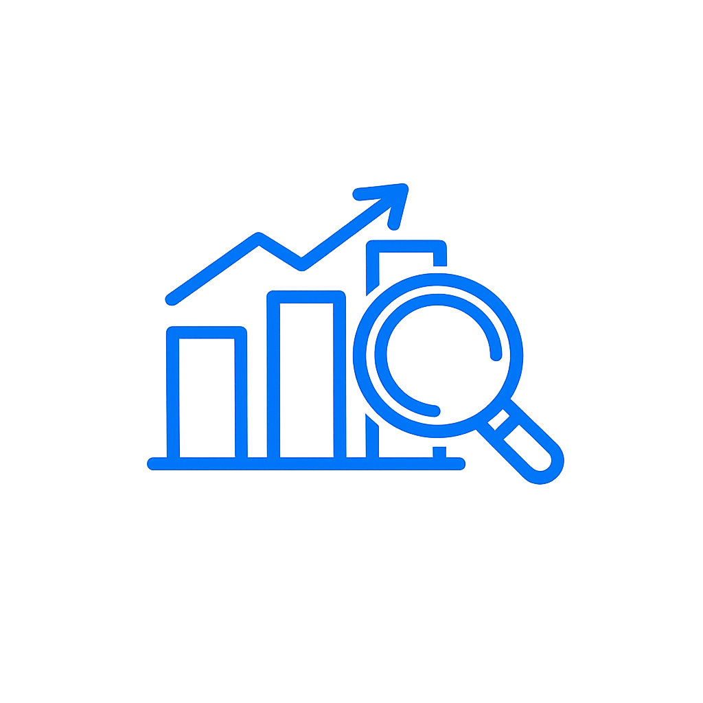 Professional Market Analysis Chart and Magnifying Glass Outline Icon
