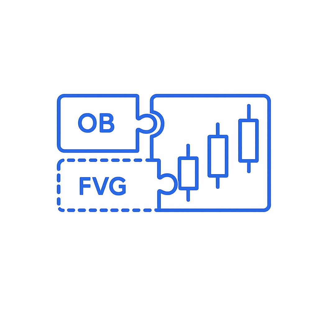 Order Block and Fair Value Gap outline icon representing Smart Money Concepts, institutional trading, and price imbalance.