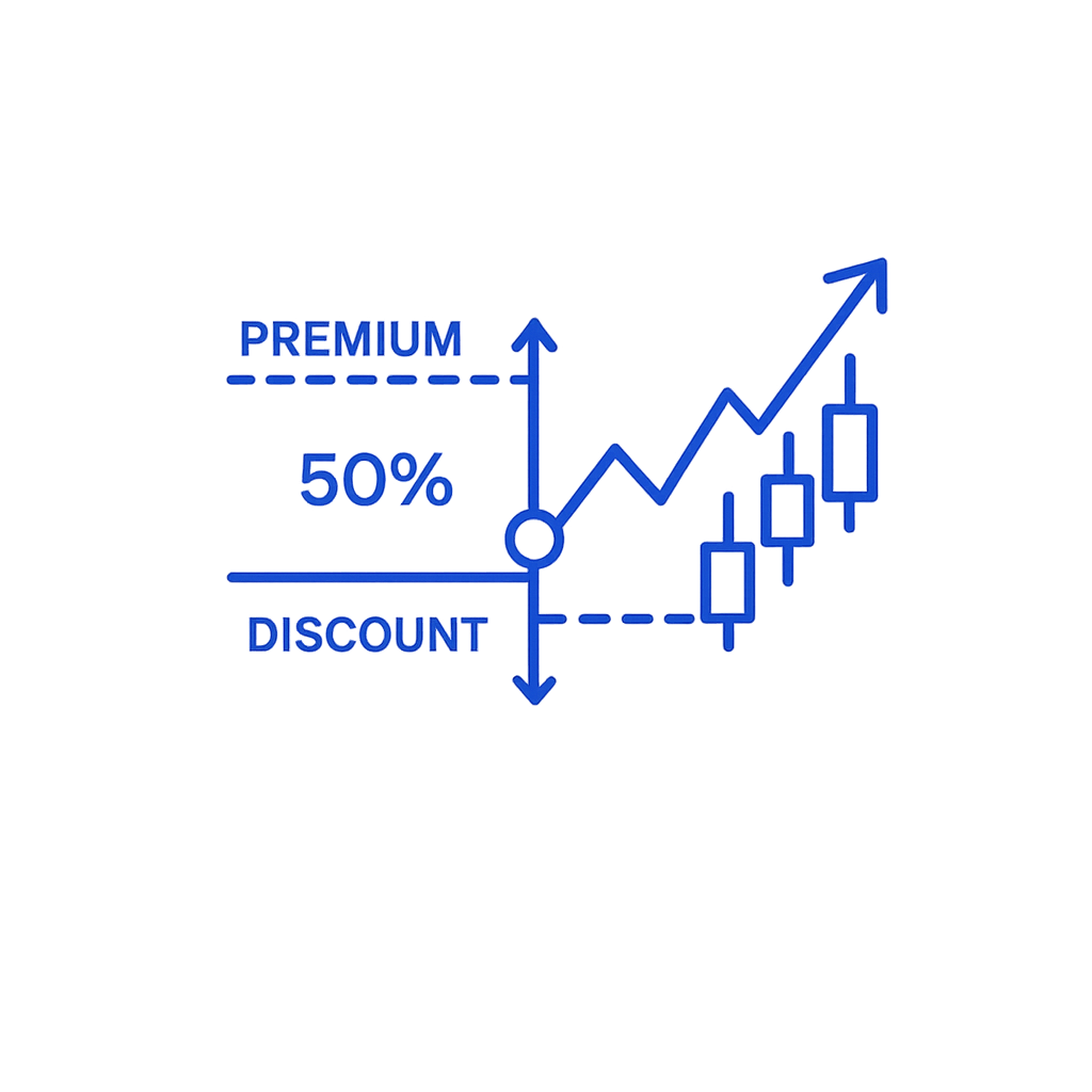Premium and Discount outline icon representing Smart Money Concepts, equilibrium, and institutional trading price zones.