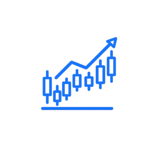 Candlestick chart outline icon representing real trade case studies, market analysis, and trading performance.