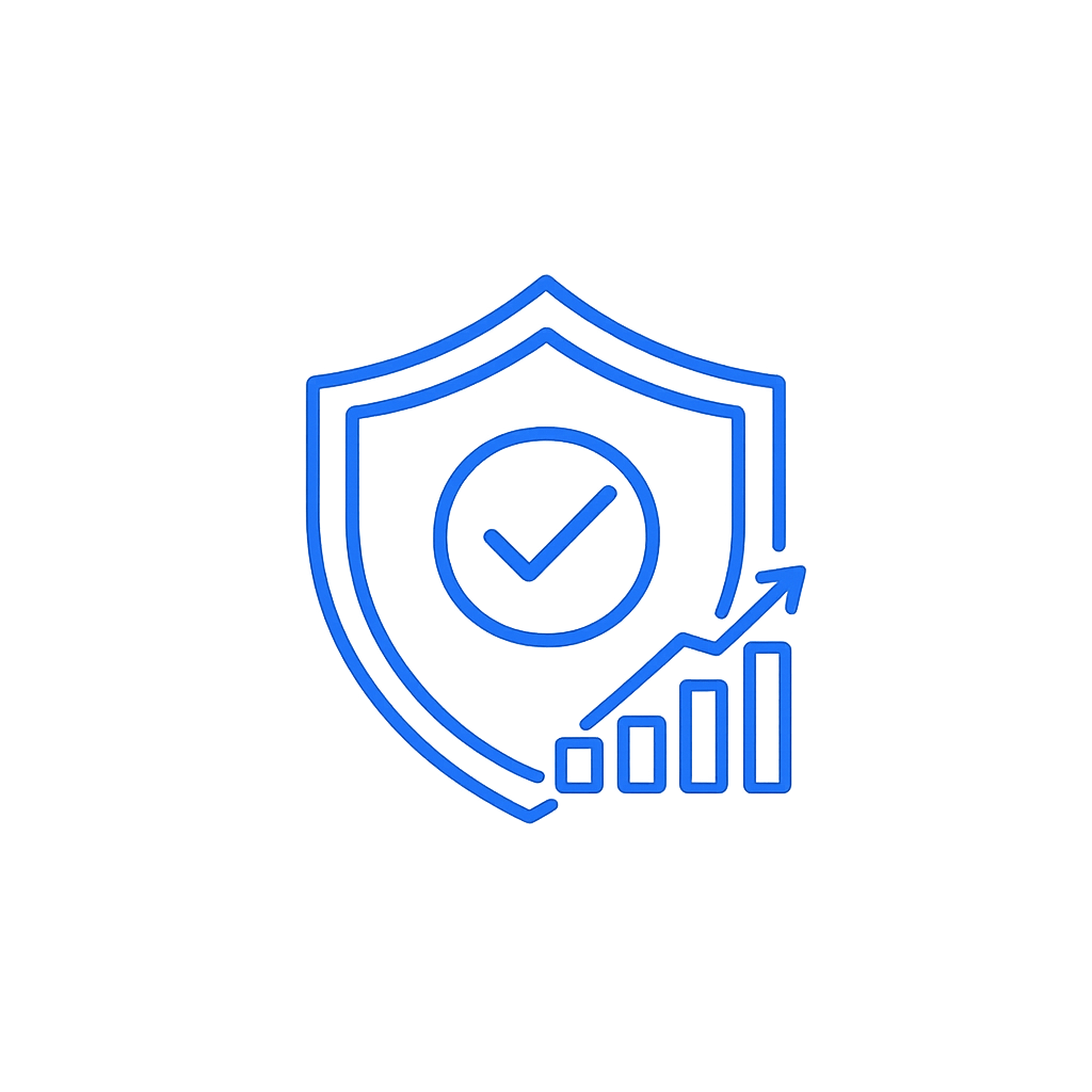Risk management outline icon representing capital protection, position sizing, and disciplined trading.