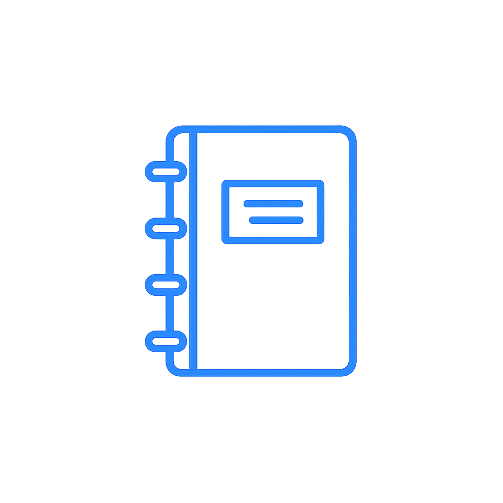 Notebook outline icon representing trading journal, trade tracking, and trading notes.