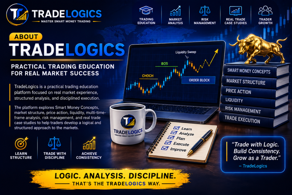About TradeLogics practical trading education focused on real market experience, structured analysis, Smart Money Concepts, and disciplined execution